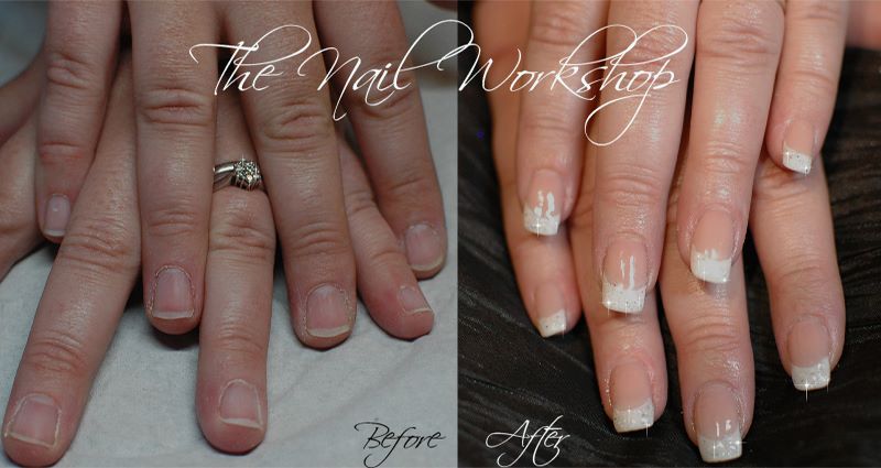  Before and After Reversed Pink and White Acryic for short nails